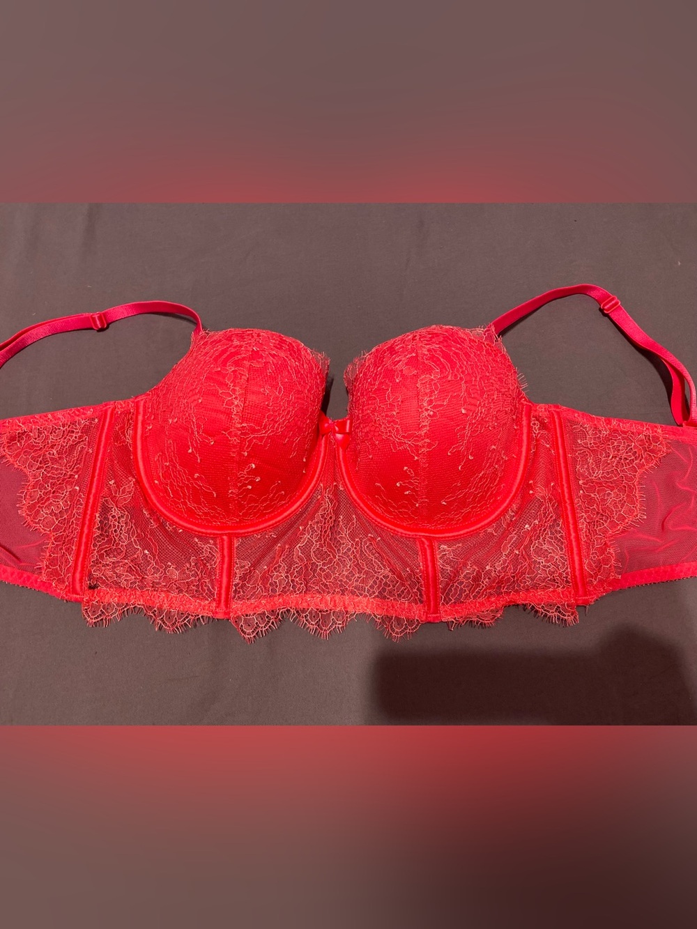Victoria's Secret hot pink lace padded underwire corset bra, size 36B